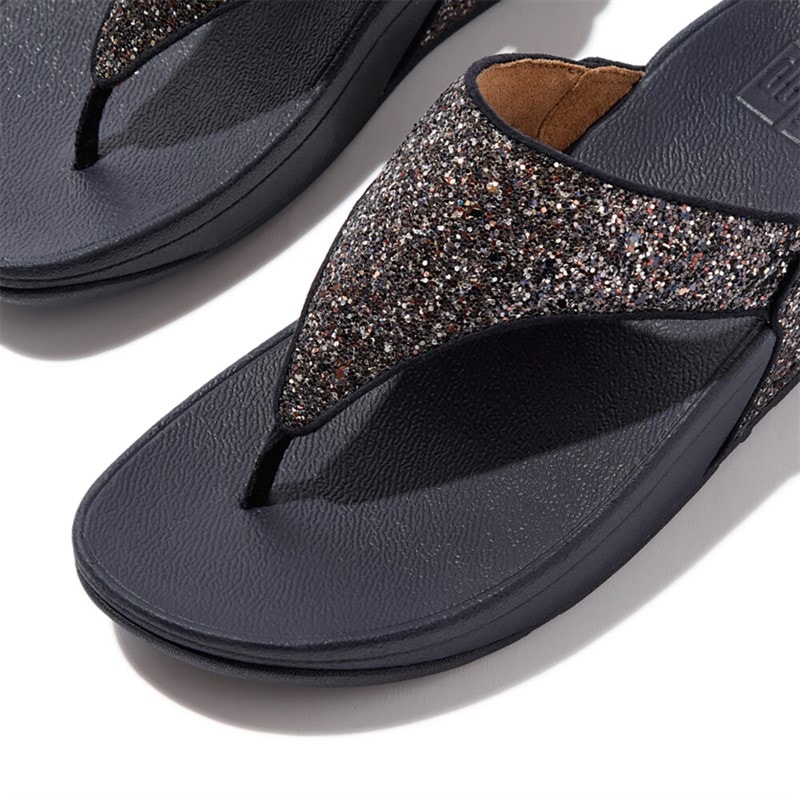 FitFlop Womens Lulu Multi Tonal Glitter Toe Post Sandals Midnight Navy Mix - Image 4