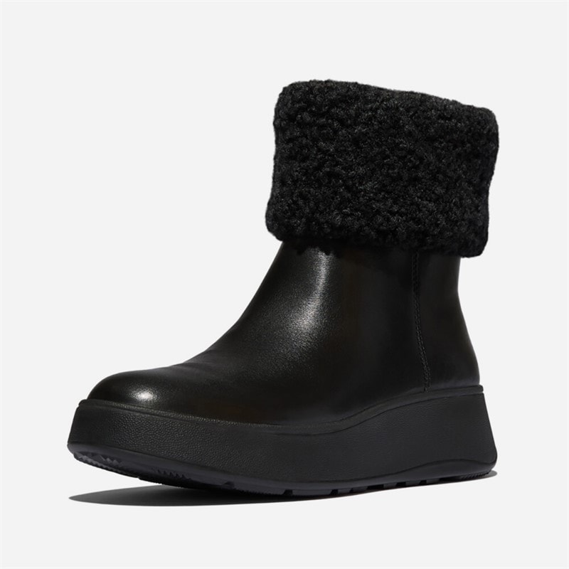 FitFlop Womens F-Mode Shearling Collar Zip Up Ankle Boots All Black - Image 2