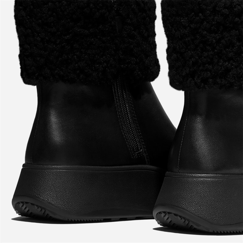 FitFlop Womens F-Mode Shearling Collar Zip Up Ankle Boots All Black - Image 4