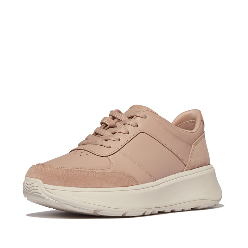 FitFlop Womens F-Mode Leather Suede Mix Flatform Trainers Classic Beige - Image 2