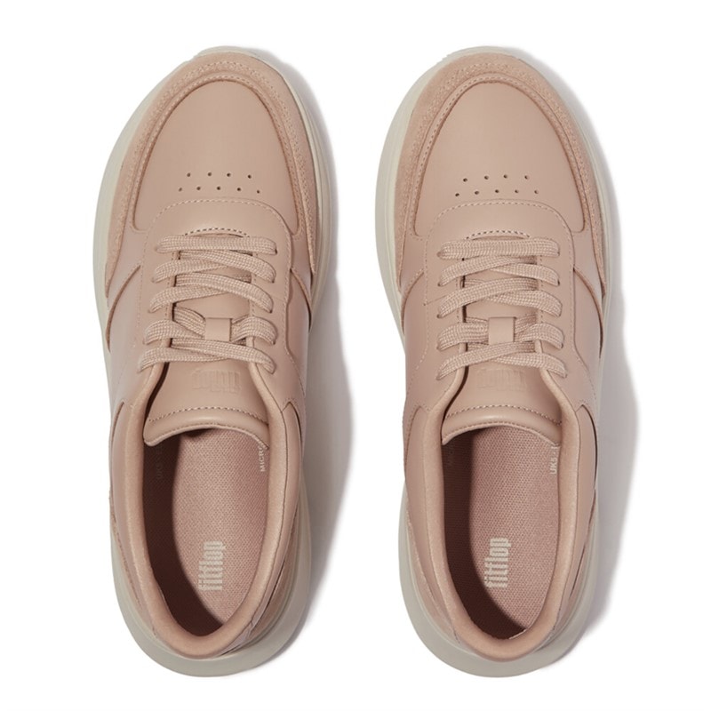 FitFlop Womens F-Mode Leather Suede Mix Flatform Trainers Classic Beige - Image 3