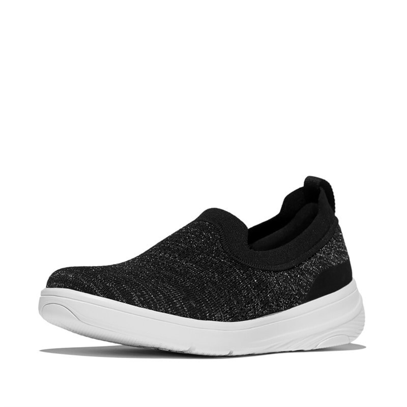 FitFlop Womens Super Q Knit Slip On Trainers Black/Silvereen - Image 2