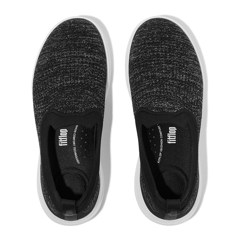 FitFlop Womens Super Q Knit Slip On Trainers Black/Silvereen - Image 3
