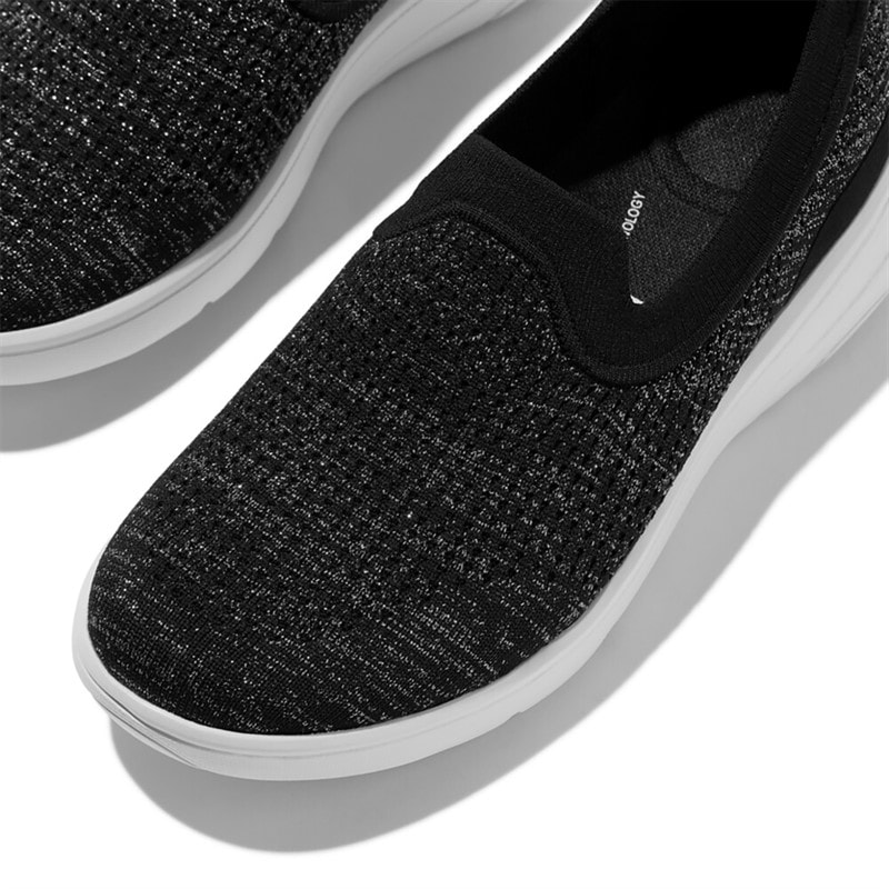 FitFlop Womens Super Q Knit Slip On Trainers Black/Silvereen - Image 4