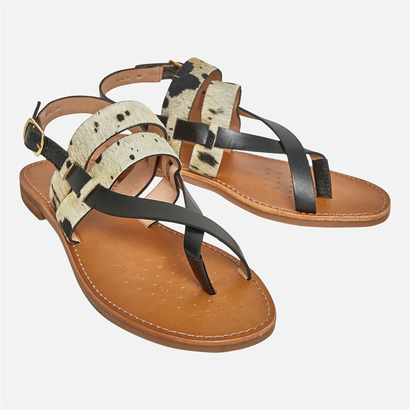 GEOX Womens Maddalusia Flat Sandals Black/White