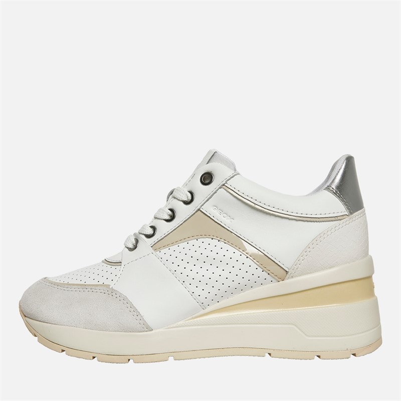 GEOX Womens Zosma Wedge Trainer White/Off White - Image 1
