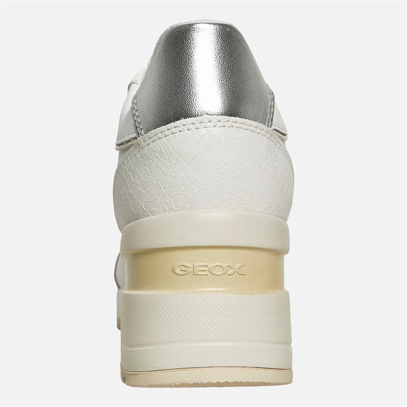 GEOX Womens Zosma Wedge Trainer White/Off White - Image 3