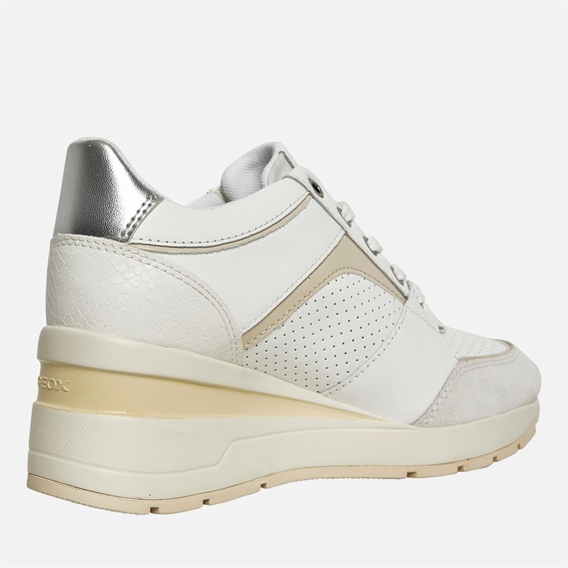 GEOX Womens Zosma Wedge Trainer White/Off White - Image 5