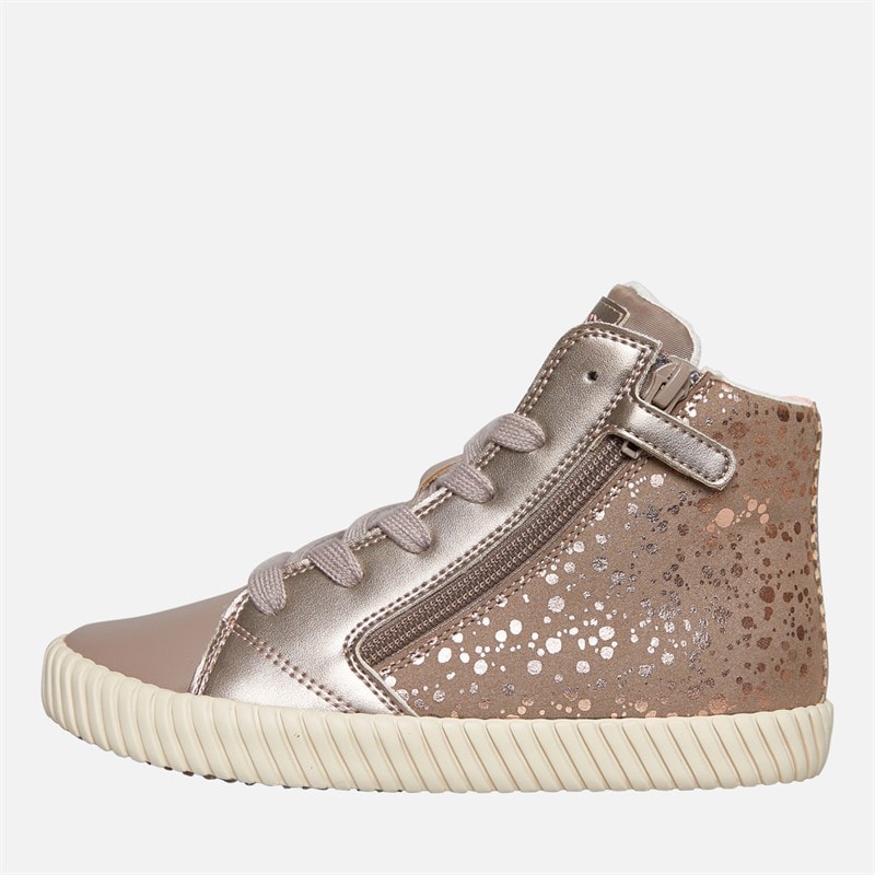GEOX Girls Mirroless Zip Hi Top Trainers Dark Beige