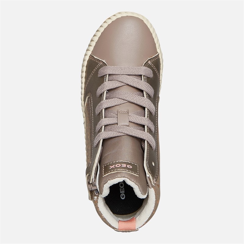 GEOX Girls Mirroless Zip Hi Top Trainers Dark Beige - Image 4