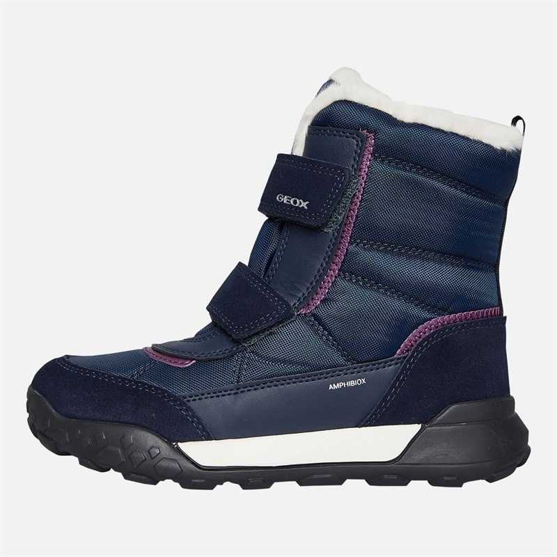 GEOX Junior Girls Trekkyup Dual Strap Fur Lined Boots Navy/Purple