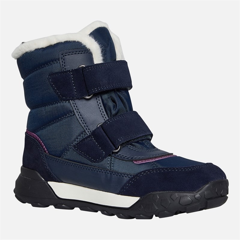 GEOX Junior Girls Trekkyup Dual Strap Fur Lined Boots Navy/Purple - Image 5