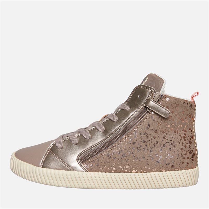 GEOX Junior Girls Mirroless Zip Hi Top Trainers Dark Beige