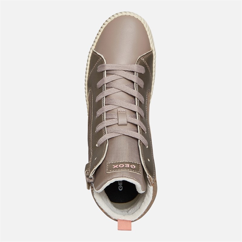 GEOX Junior Girls Mirroless Zip Hi Top Trainers Dark Beige - Image 4