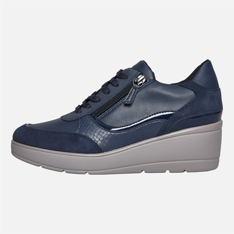 GEOX Womens Ilde Wedge Heel Zip Trainers Navy
