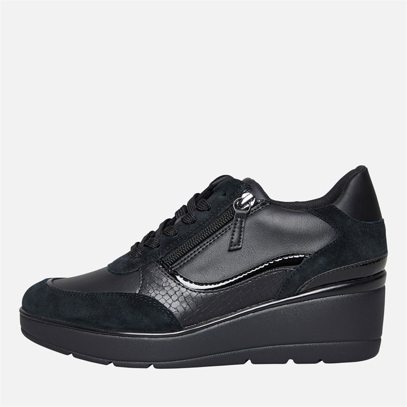GEOX Womens Ilde Wedge Heel Zip Trainers Black - Image 1