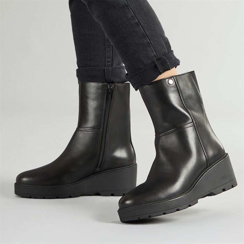 GEOX Womens Miereille Wedge Heel Ankle Boots Black