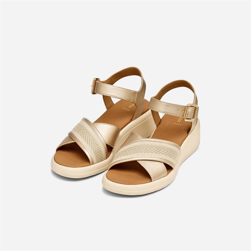 GEOX Womens Melciona Sandals Light Gold/Papyrus Lt Gold/Papyrus - Image 3