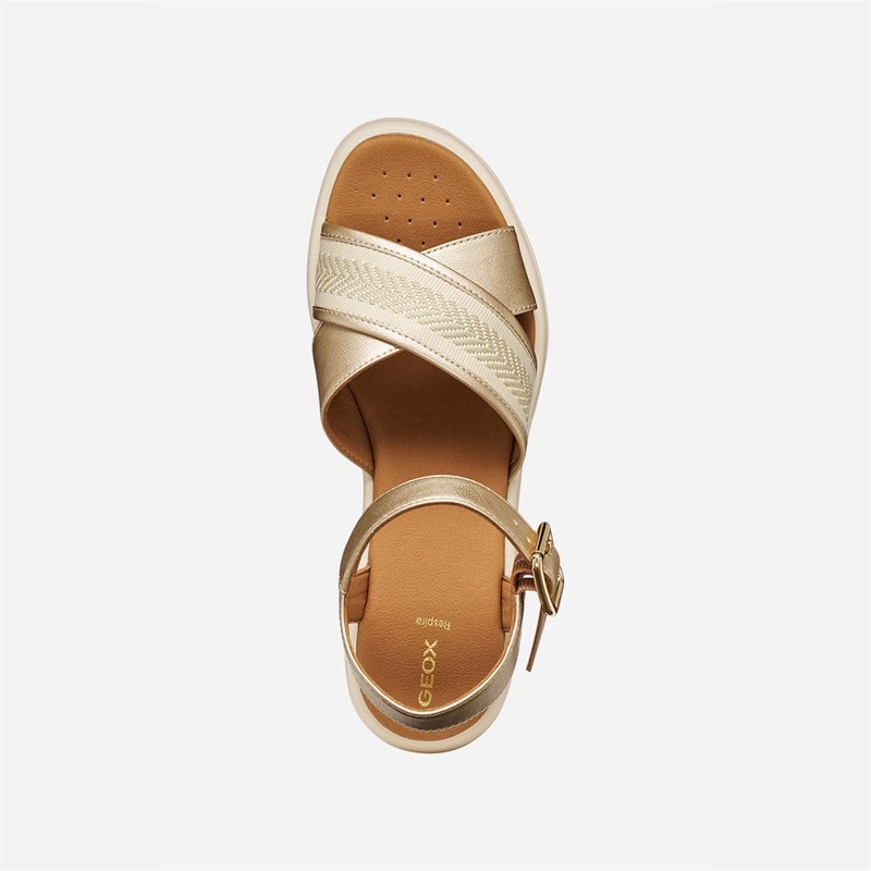 GEOX Womens Melciona Sandals Light Gold/Papyrus Lt Gold/Papyrus - Image 4