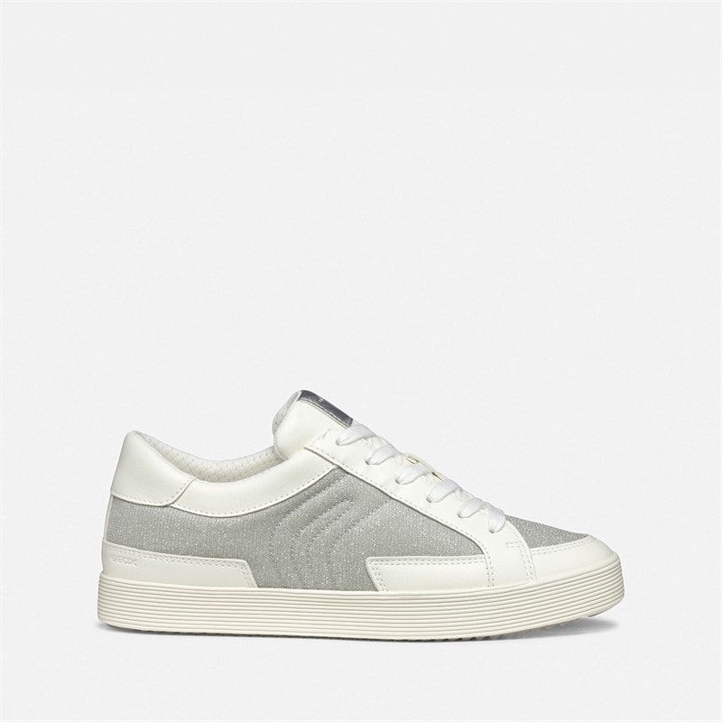GEOX Womens Blomiee Metallic Trainers Silver/Optic White