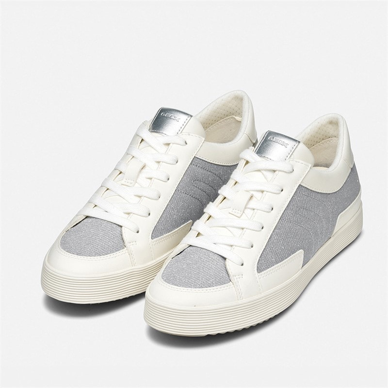 GEOX Womens Blomiee Metallic Trainers Silver/Optic White - Image 3