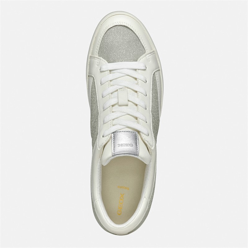 GEOX Womens Blomiee Metallic Trainers Silver/Optic White - Image 4