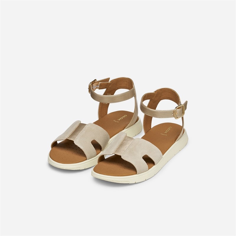 GEOX Womens Dandora Ankle Strap Sandals Light Gold/Light Taupe Lt Gold/Lt Taupe - Image 3