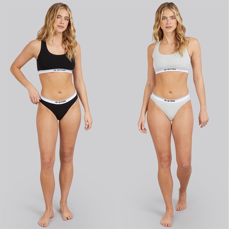 G-STAR Womens Two Pack Racer Bralettes Light Grey Marl/Black - Image 3