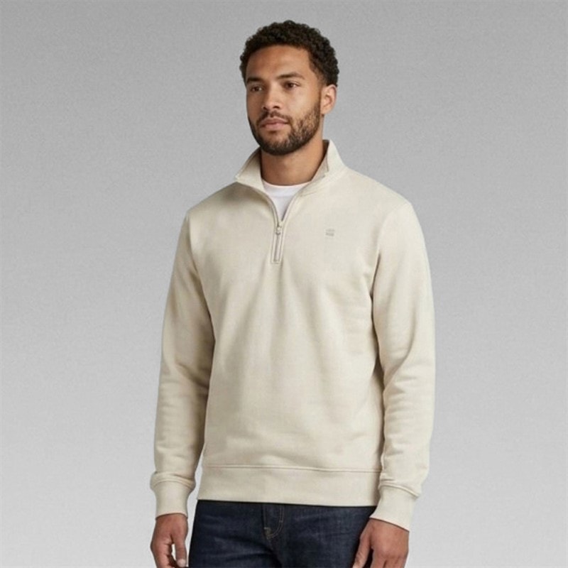 G-STAR Mens Half Zip Sweatshirt Ecru
