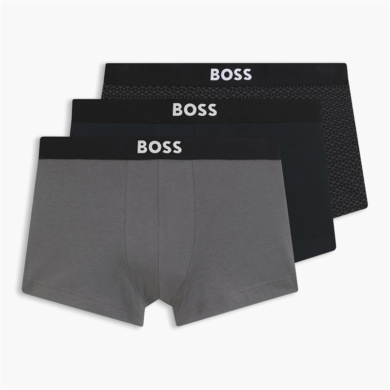 Hugo Boss Mens Boss One Three Pack Trunks Open Grey
