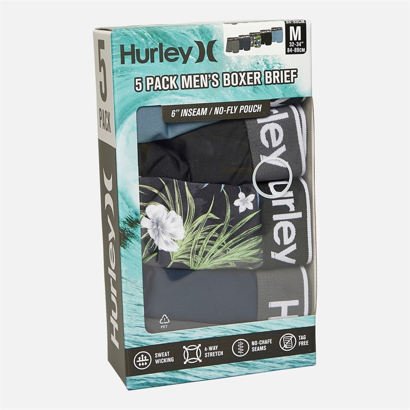Hurley Mens Regrind Five Pack Boxer Briefs Black/Blue - Image 2