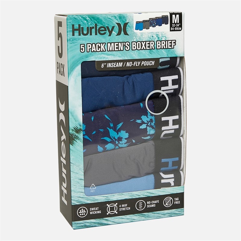 Hurley Mens Regrind Five Pack Boxer Briefs Bright Blue - Image 2