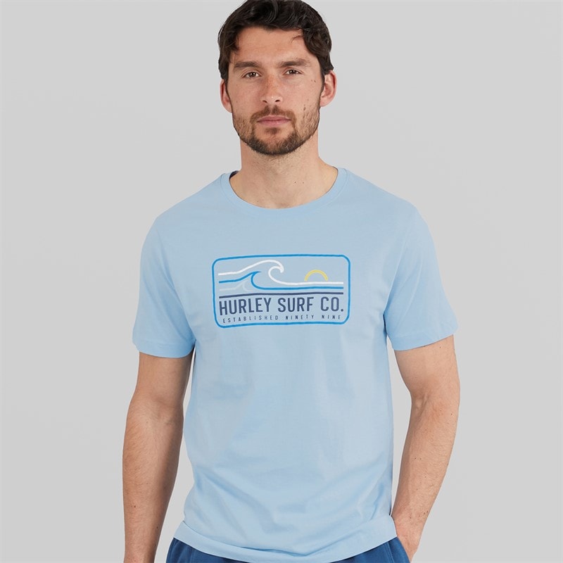 Hurley Mens Wave Graphic T-Shirt Baby Blue