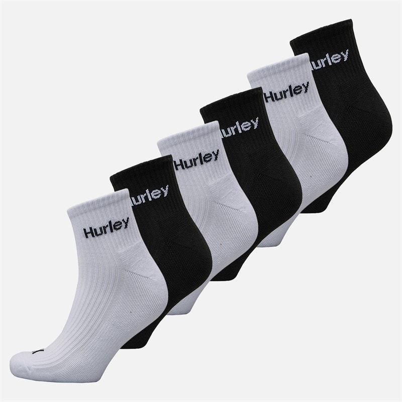 Hurley Mens Six Pack Crew Socks White/Black - Image 1