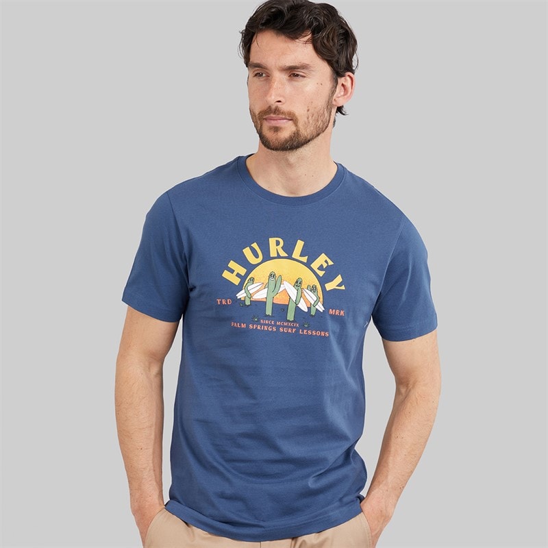 Hurley Mens Dessert Trippin Graphic T-Shirt Industrial Blue