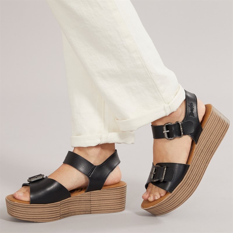 Blowfish Womens Leeds Platform Sandals Black Dyecut