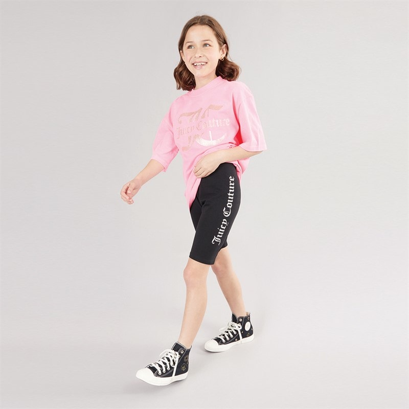 Juicy Couture Girls Jersey T-Shirt And Cycling Shorts Set Summer Neon Pink - Image 4