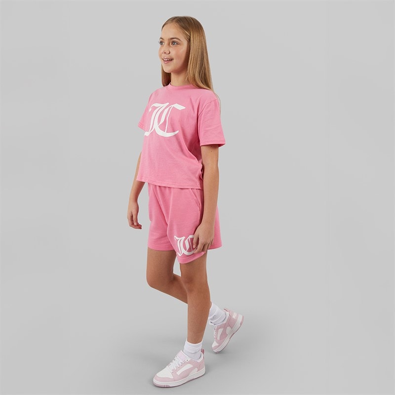 Juicy Couture Girls Cropped T-Shirt And Shorts Set Pink - Image 3