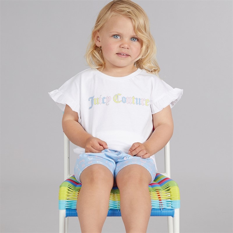 Juicy Couture Girls Letter Frill T-Shirt And Shorts Set Powder Blue - Image 2