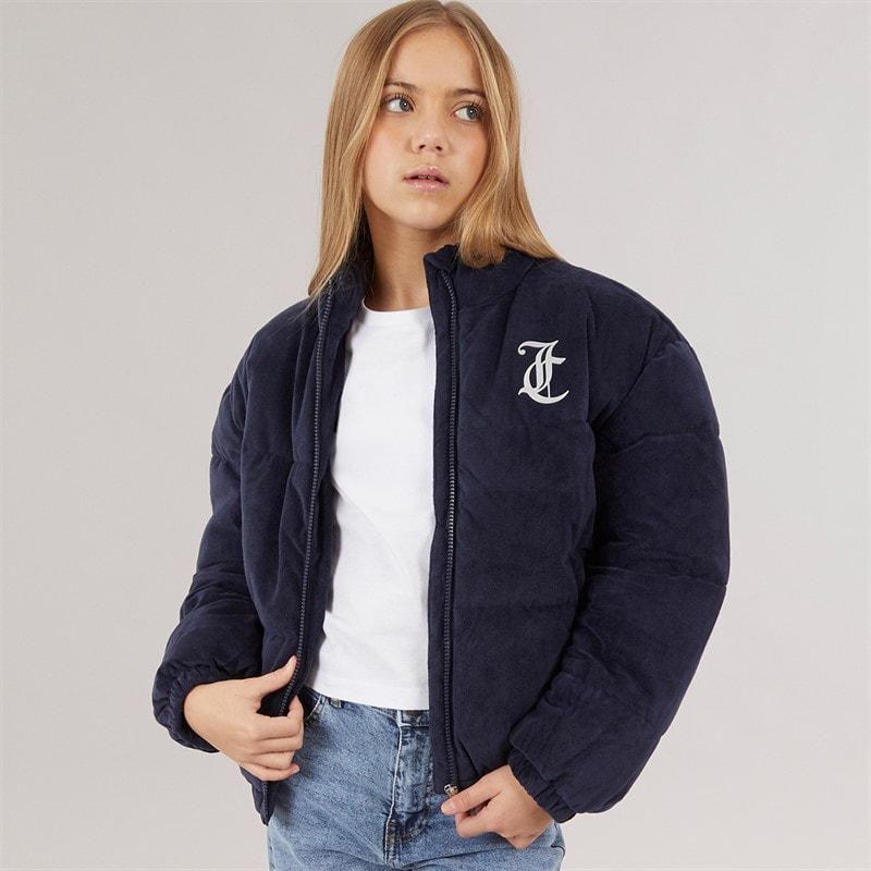 Juicy Couture Girls Velour Funnel Neck Puffer Jacket Night Sky