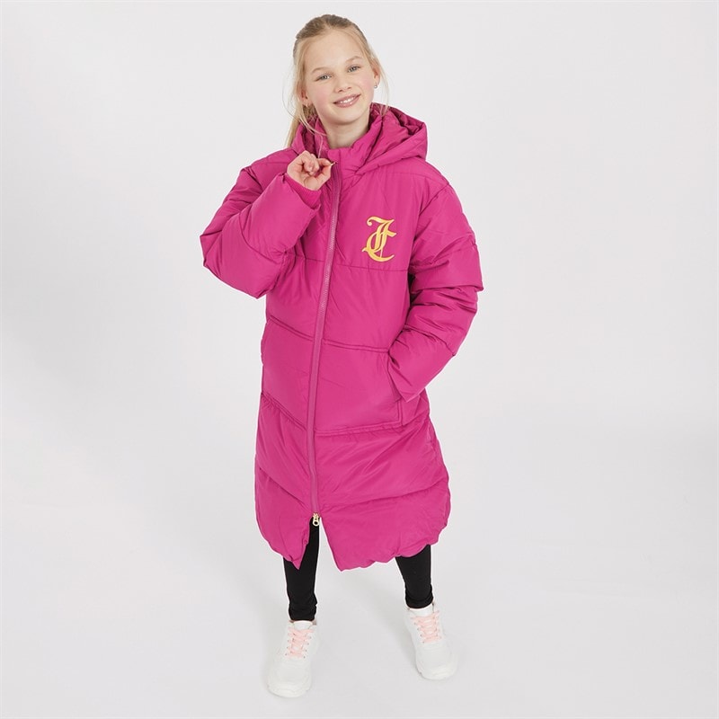 Juicy Couture Girls Longline Puffer Coat Festival Fuchsia - Image 3