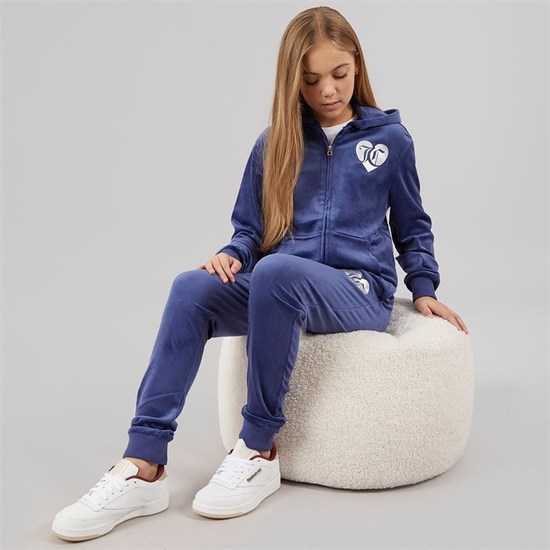 Juicy Couture Girls Velour Heart Logo Tracksuit Blue Print