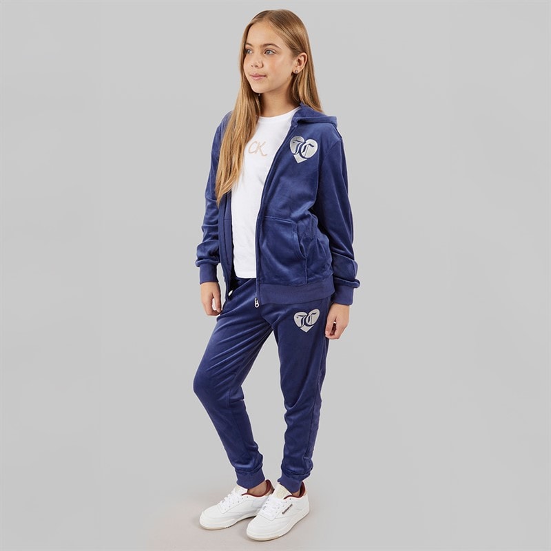 Juicy Couture Girls Velour Heart Logo Tracksuit Blue Print - Image 3