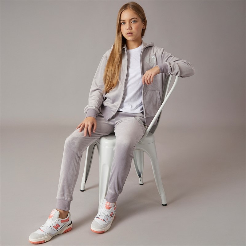 Juicy Couture Girls Velour Heart Logo Tracksuit Silver Sconce - Image 1