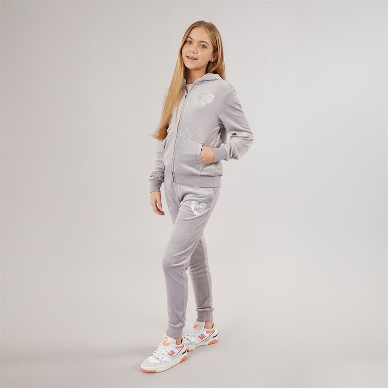 Juicy Couture Girls Velour Heart Logo Tracksuit Silver Sconce - Image 3