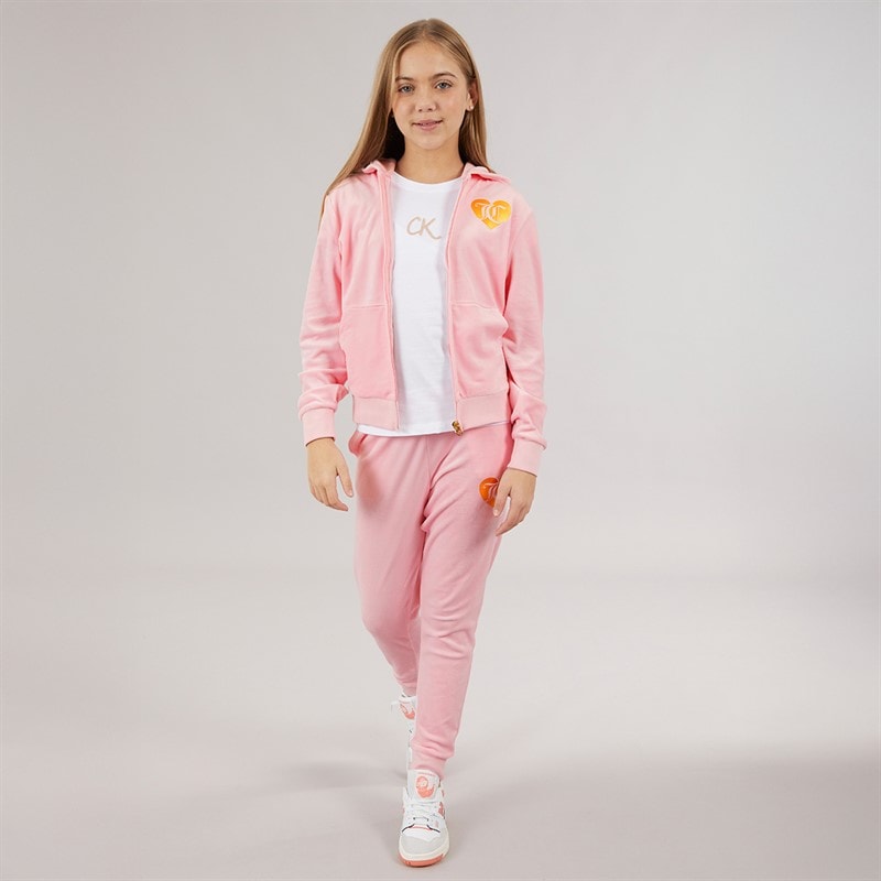 Juicy Couture Girls Velour Heart Logo Tracksuit Almond Blossom - Image 3