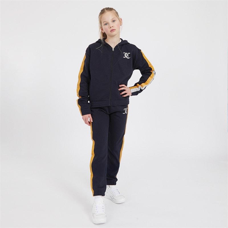 Juicy Couture Girls Glitter Stripe Zip Through Tracksuit Set Night Sky