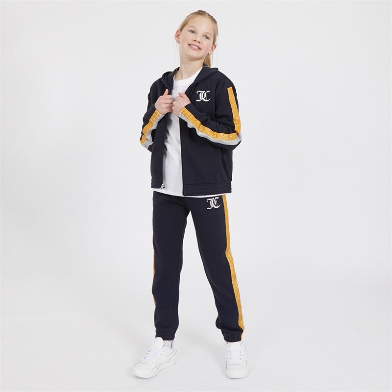 Juicy Couture Girls Glitter Stripe Zip Through Tracksuit Set Night Sky - Image 3