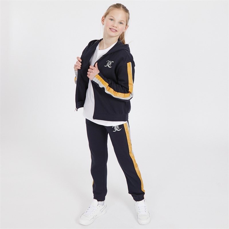 Juicy Couture Girls Glitter Stripe Zip Through Tracksuit Set Night Sky - Image 4