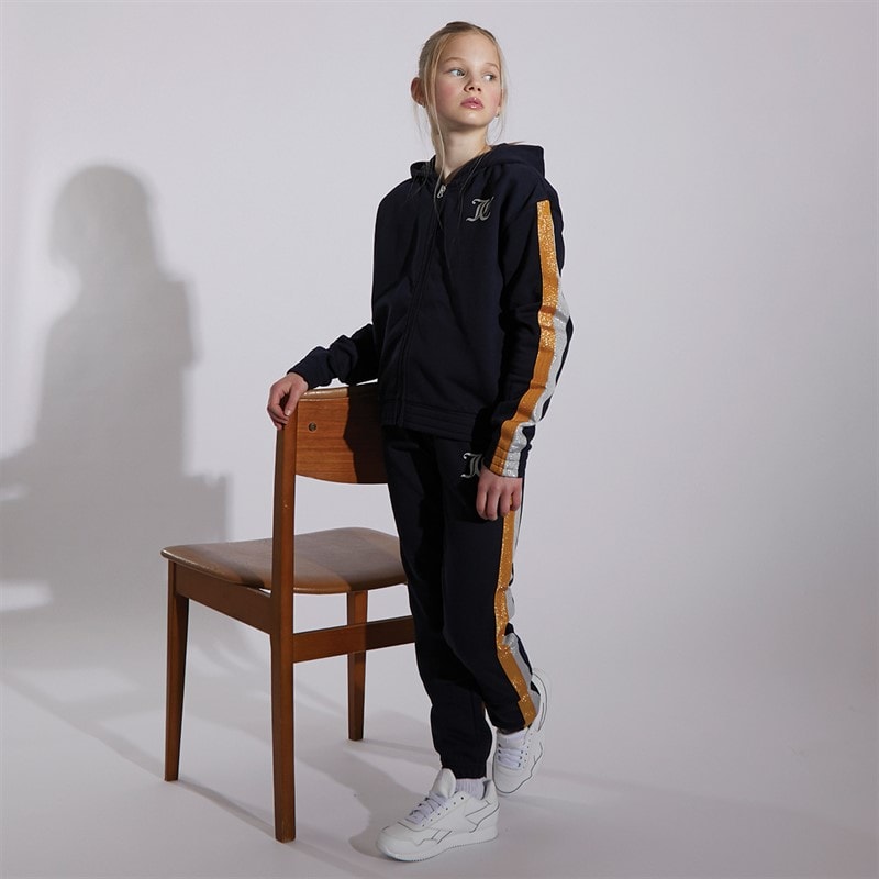 Juicy Couture Girls Glitter Stripe Zip Through Tracksuit Set Night Sky - Image 5